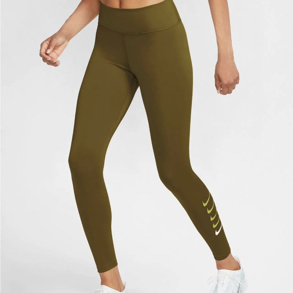 Nike Women's Swoosh Run Olive/Volt 7/8 Running Leggings